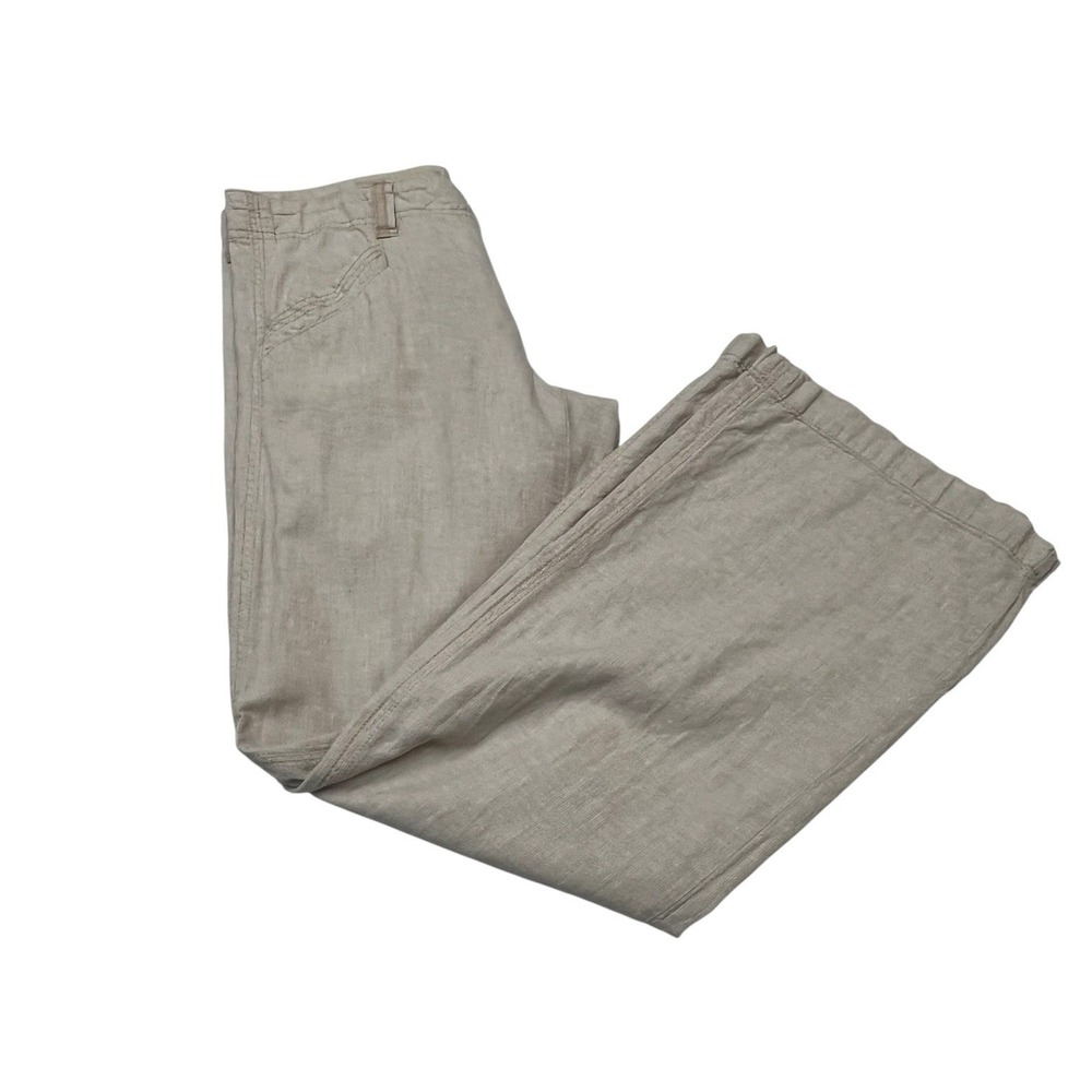 Pilcro Pants Beige Cotton Linen Blend Textured Boot Cut 6 Coastal Minimalist